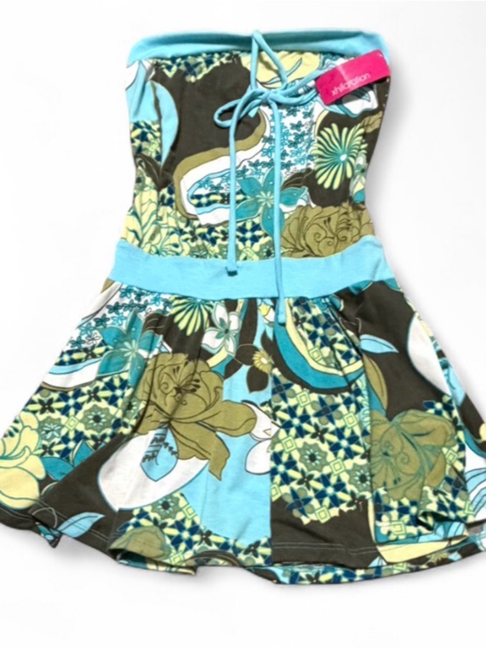NWT Vintage Xhilaration Y2K Floral Patchwork Strapless Tube Mini Dress